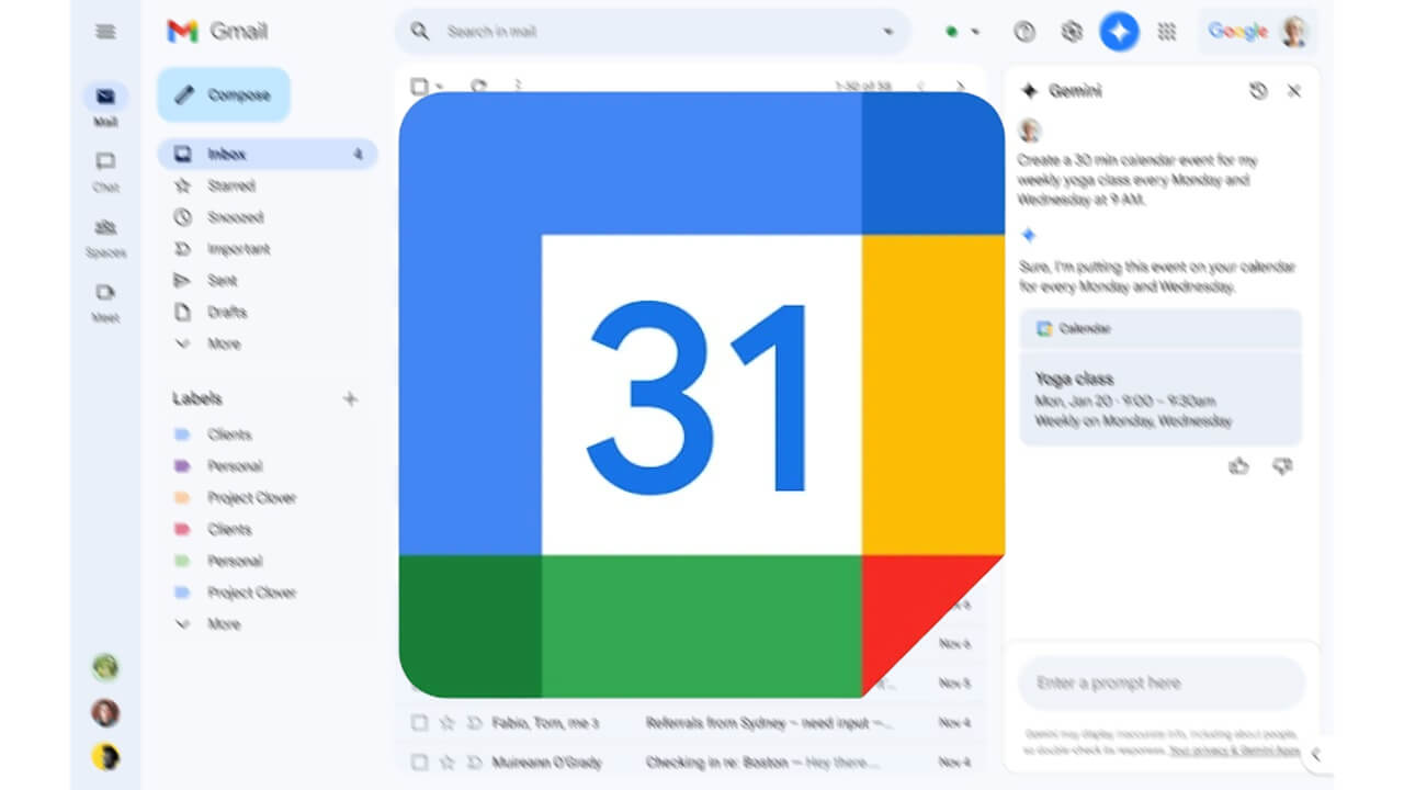 Gmail「Gemini（サイドパネル）」Google カレンダー機能追加
