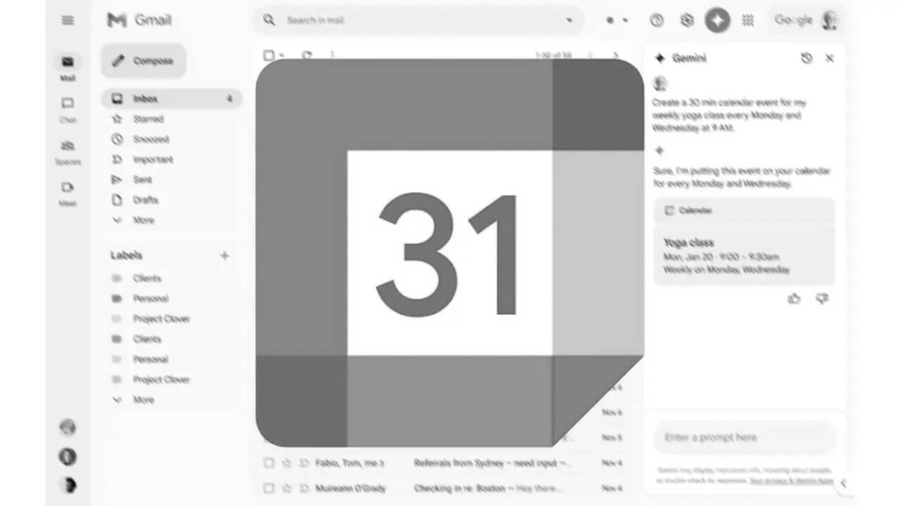 まだ英語のみ。「Gemini in Gmail」Google カレンダー機能